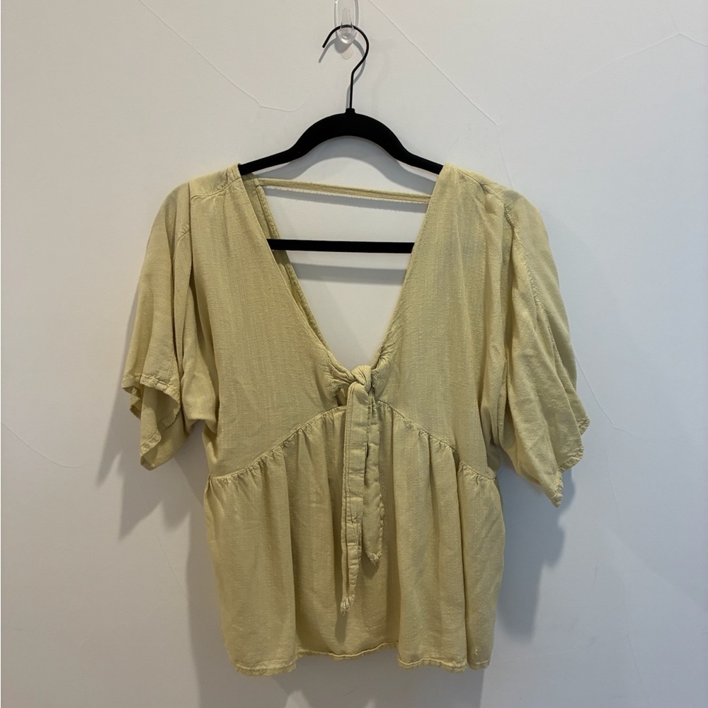 ASOS Yellow Puff Sleeve Blouse with Tie Front